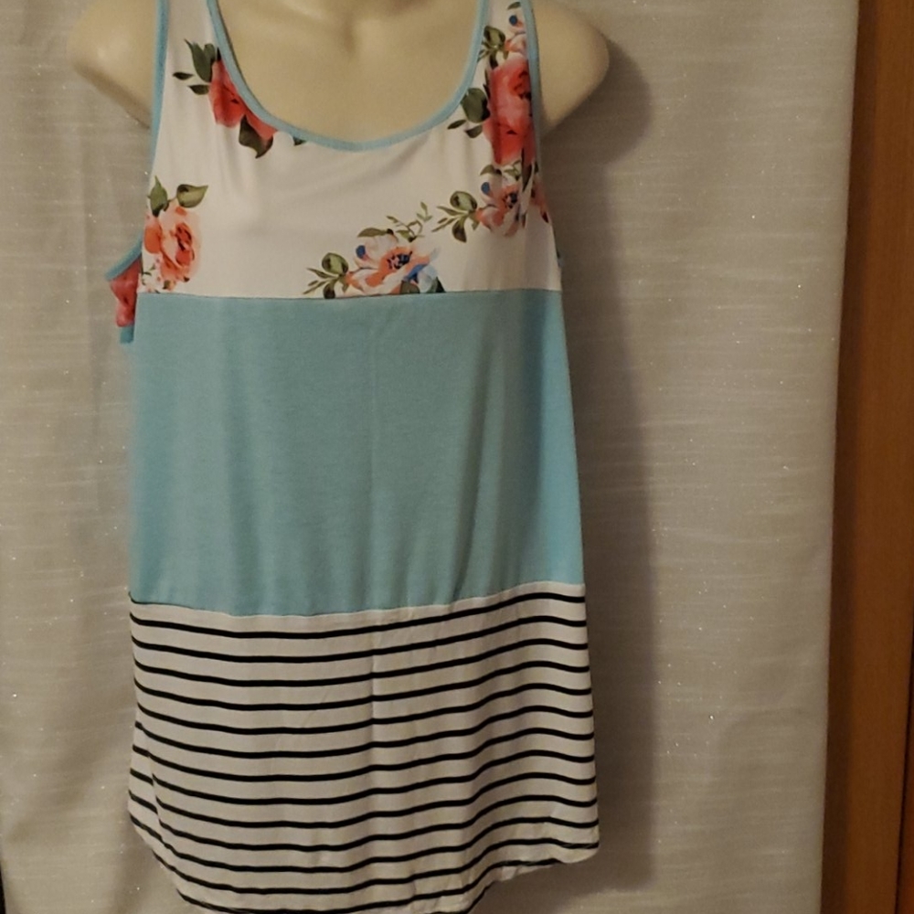 Floral stripe tank top